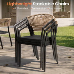 Aluminum Outdoor Stackable Dining Chairs with Woven Rope Back