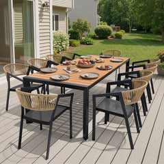 Aluminum Outdoor Stackable Dining Chairs with Woven Rope Back