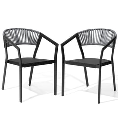 Aluminum Outdoor Stackable Dining Chairs with Woven Rope Back