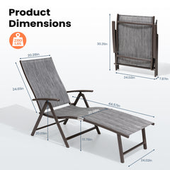 Pellebant Outdoor Aluminum Folding Adjustable Chaise Lounge Chair