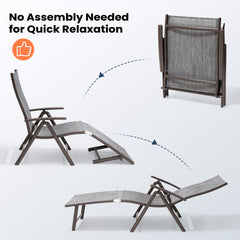 Pellebant Outdoor Aluminum Folding Adjustable Chaise Lounge Chair