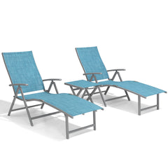 Pellebant Outdoor Aluminum Folding Adjustable Chaise Lounge Chair