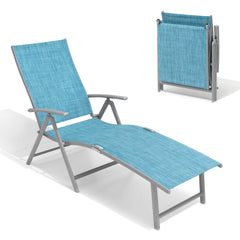 Pellebant Outdoor Aluminum Folding Adjustable Chaise Lounge Chair
