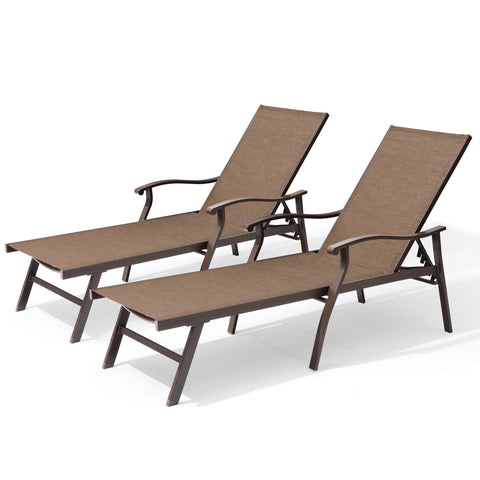 Pellebant Aluminum Adjustable Chaise Lounge Chair with Armrests Set of 2