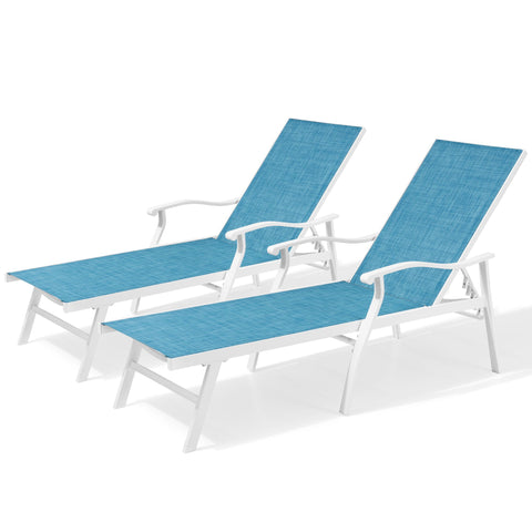 Pellebant Aluminum Adjustable Chaise Lounge Chair with Armrests Set of 2