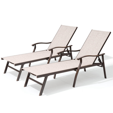 Pellebant Aluminum Adjustable Chaise Lounge Chair with Armrests Set of 2