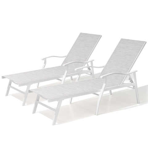 Pellebant Aluminum Adjustable Chaise Lounge Chair with Armrests Set of 2