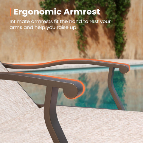 Pellebant Aluminum Adjustable Chaise Lounge Chair with Armrests Set of 2