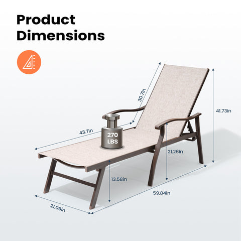 Pellebant Aluminum Adjustable Chaise Lounge Chair with Armrests