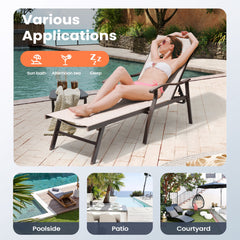 Aluminum Outdoor Adjustable Chaise Lounge Chair with Armrests