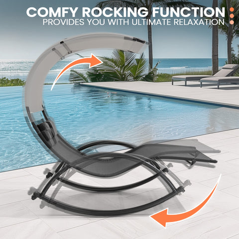 Pellebant Outdoor Double Sun Bed Chaise Lounge Chair Rocking Bed with Sun Shade & Wheels