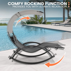 Outdoor Double Chaise Lounge Rocking Sun Bed with Sun Shade and Wheels