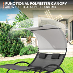 Outdoor Double Chaise Lounge Rocking Sun Bed with Sun Shade and Wheels