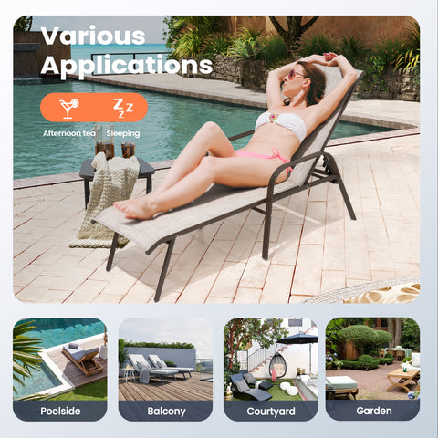 Outdoor Rocking Chaise Lounge Chair with Headrest