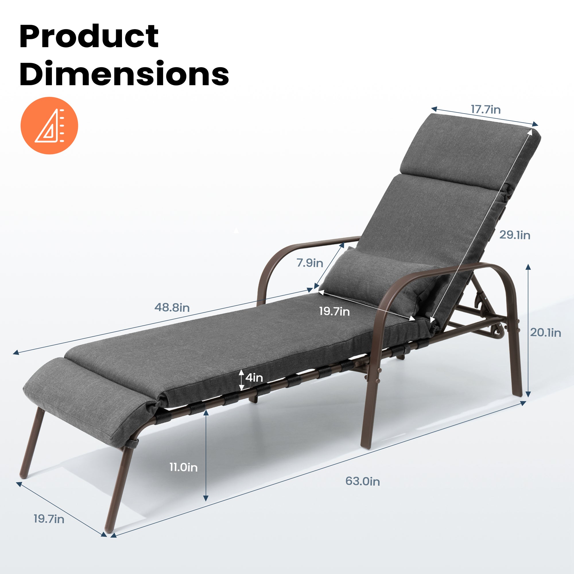 Pellebant Adjustable Five-Position Chaise Lounge Chair with Cushion