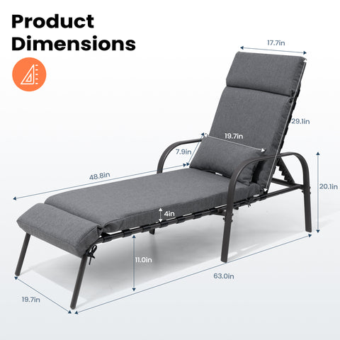 Pellebant Outdoor Adjustable Chaise Lounge Chair with Cushions