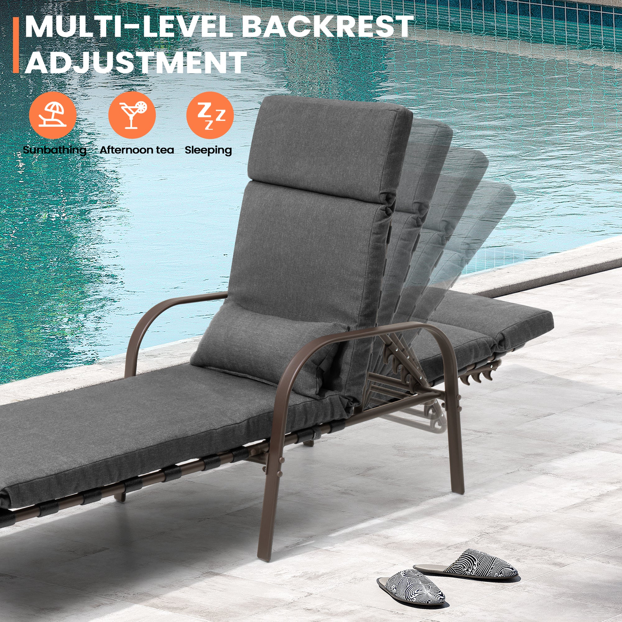 Pellebant Adjustable Five-Position Chaise Lounge Chair with Cushion