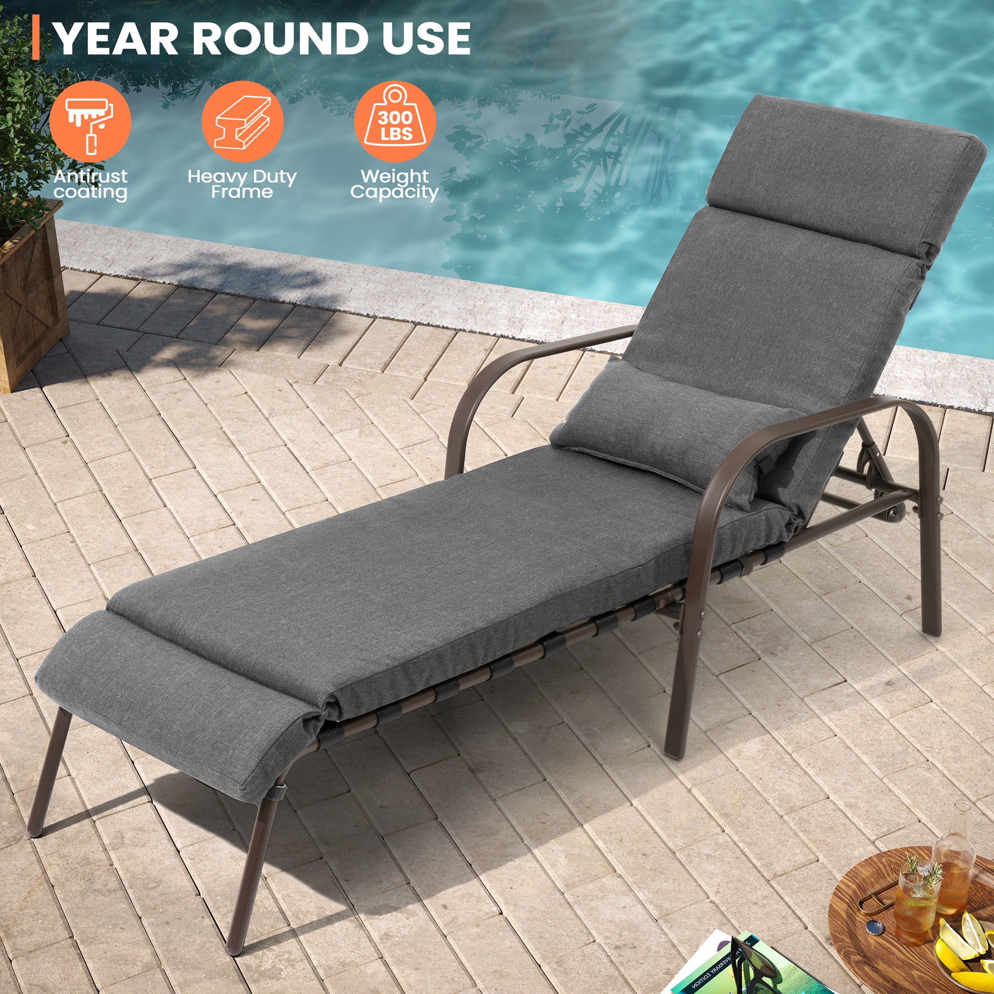 Pellebant Adjustable Five-Position Chaise Lounge Chair with Cushion