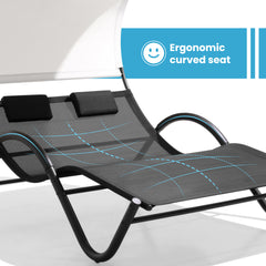 Outdoor Double Chaise Lounge Sun Bed with Canopy Shade and Wheels