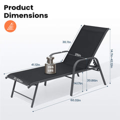 Aluminum Outdoor Adjustable Chaise Lounge Chairs, Set of 2