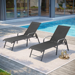 Aluminum Outdoor Adjustable Chaise Lounge Chairs, Set of 2