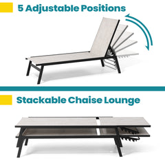 Outdoor Adjustable Stackable Chaise Lounge Chairs, Set of 2