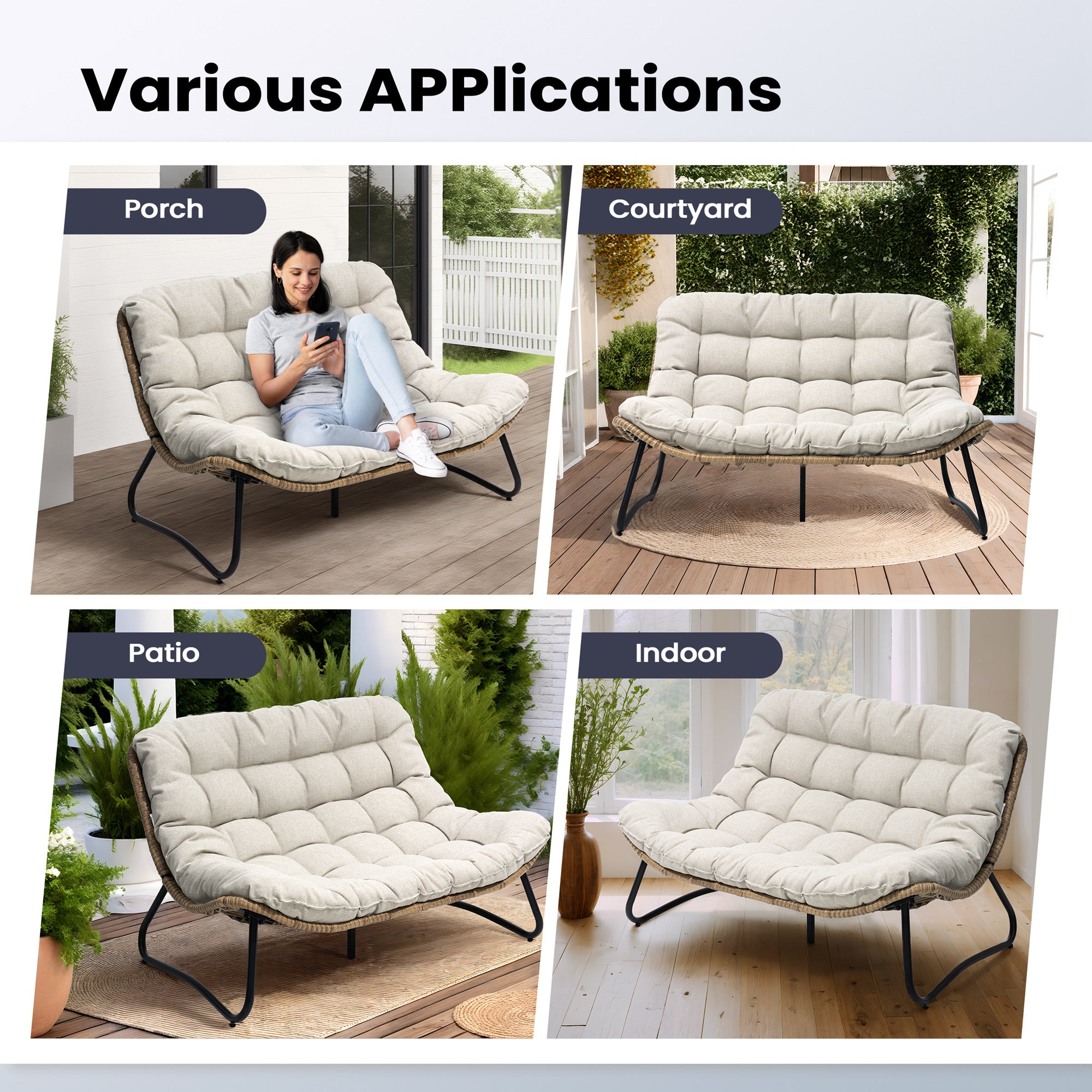 Pellebant Outdoor Loveseat 2-Seater Rattan Patio Sofa with Cushions