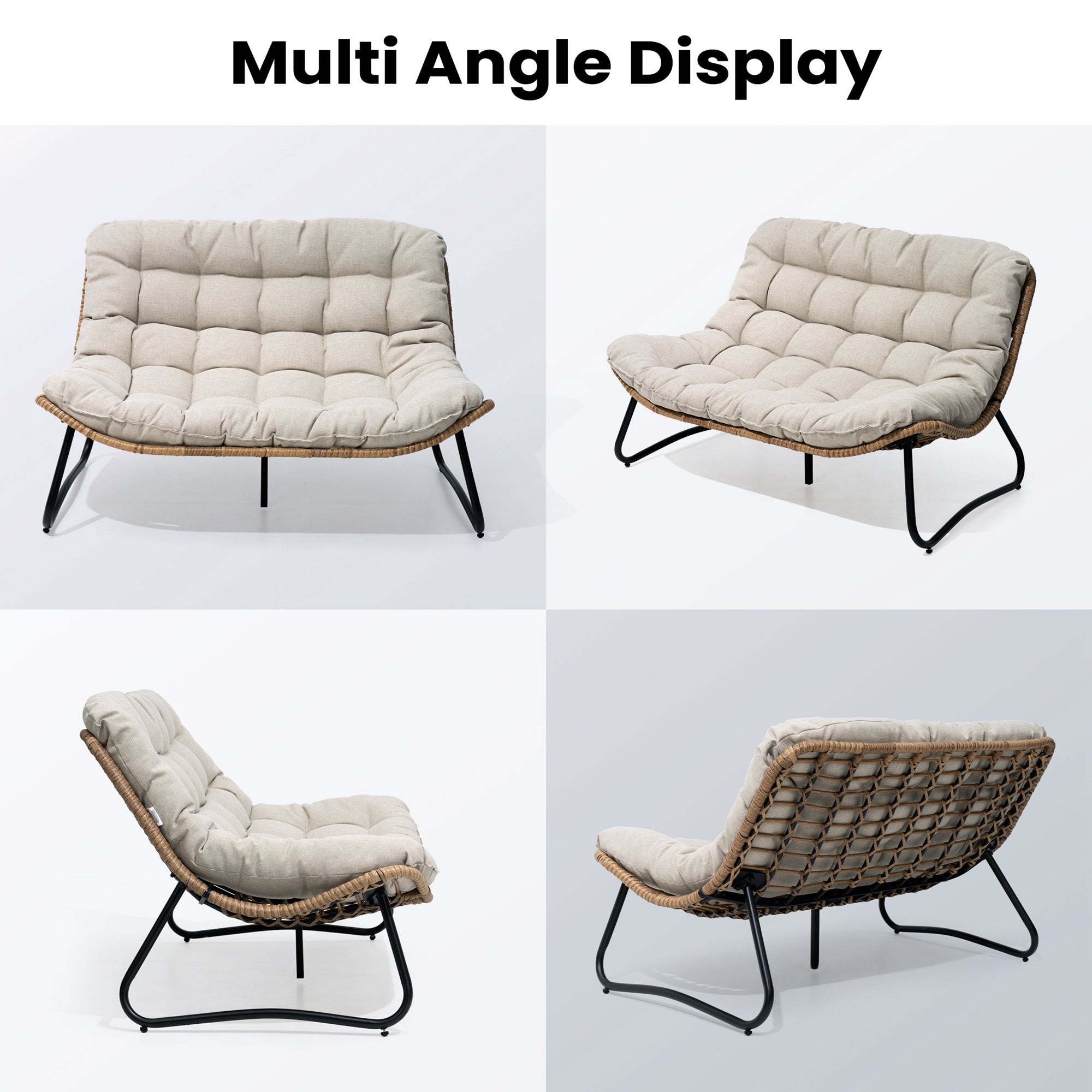 Pellebant Outdoor Loveseat 2-Seater Rattan Patio Sofa with Cushions