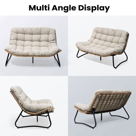 Pellebant Outdoor Loveseat 2-Seater Rattan Patio Sofa with Cushions