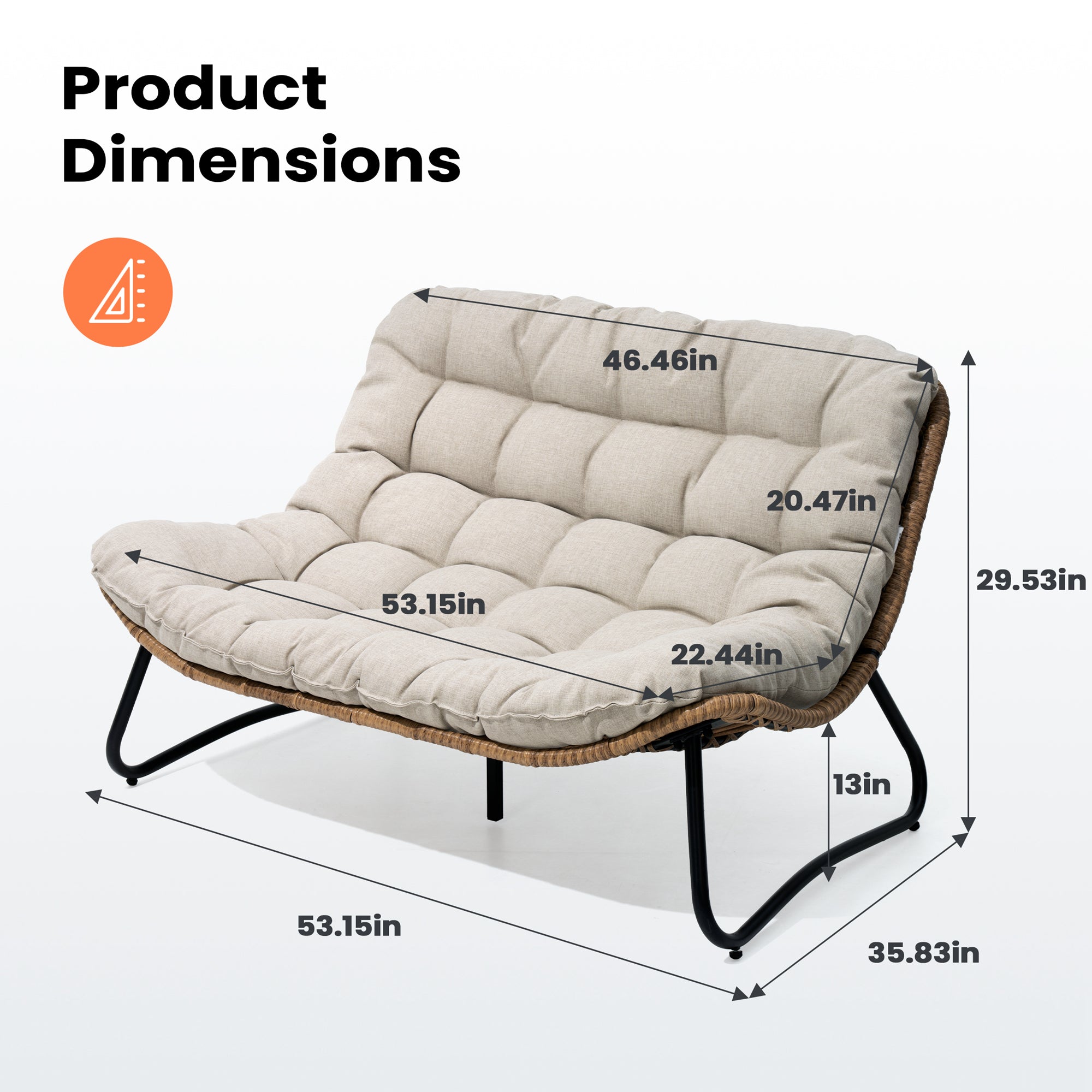 Pellebant Outdoor Loveseat 2-Seater Rattan Patio Sofa with Cushions
