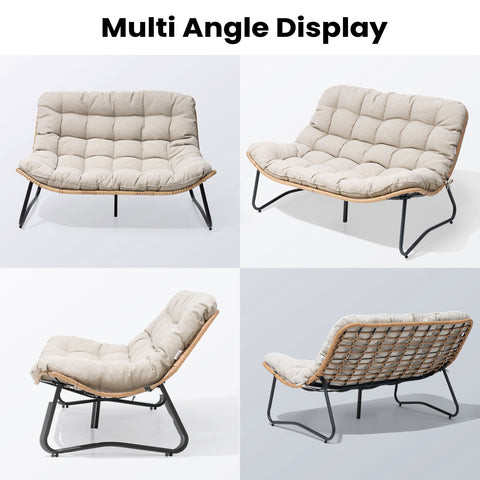 Rattan Outdoor Loveseat 2-Seater Patio Sofa with Cushions