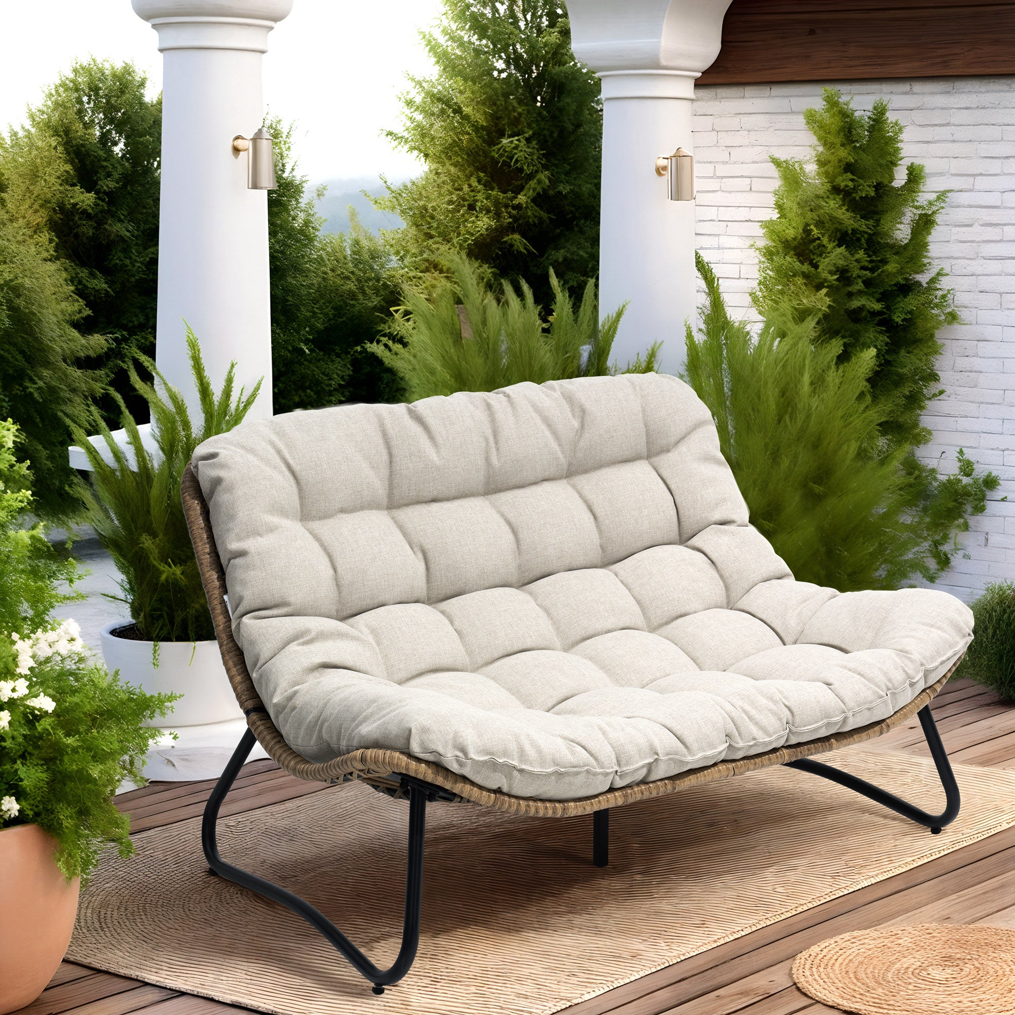 Pellebant Outdoor Loveseat 2-Seater Rattan Patio Sofa with Cushions