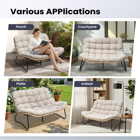 Rattan Outdoor Loveseat 2-Seater Patio Sofa with Cushions