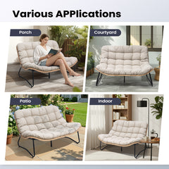 Rattan Outdoor Loveseat 2-Seater Patio Sofa with Cushions