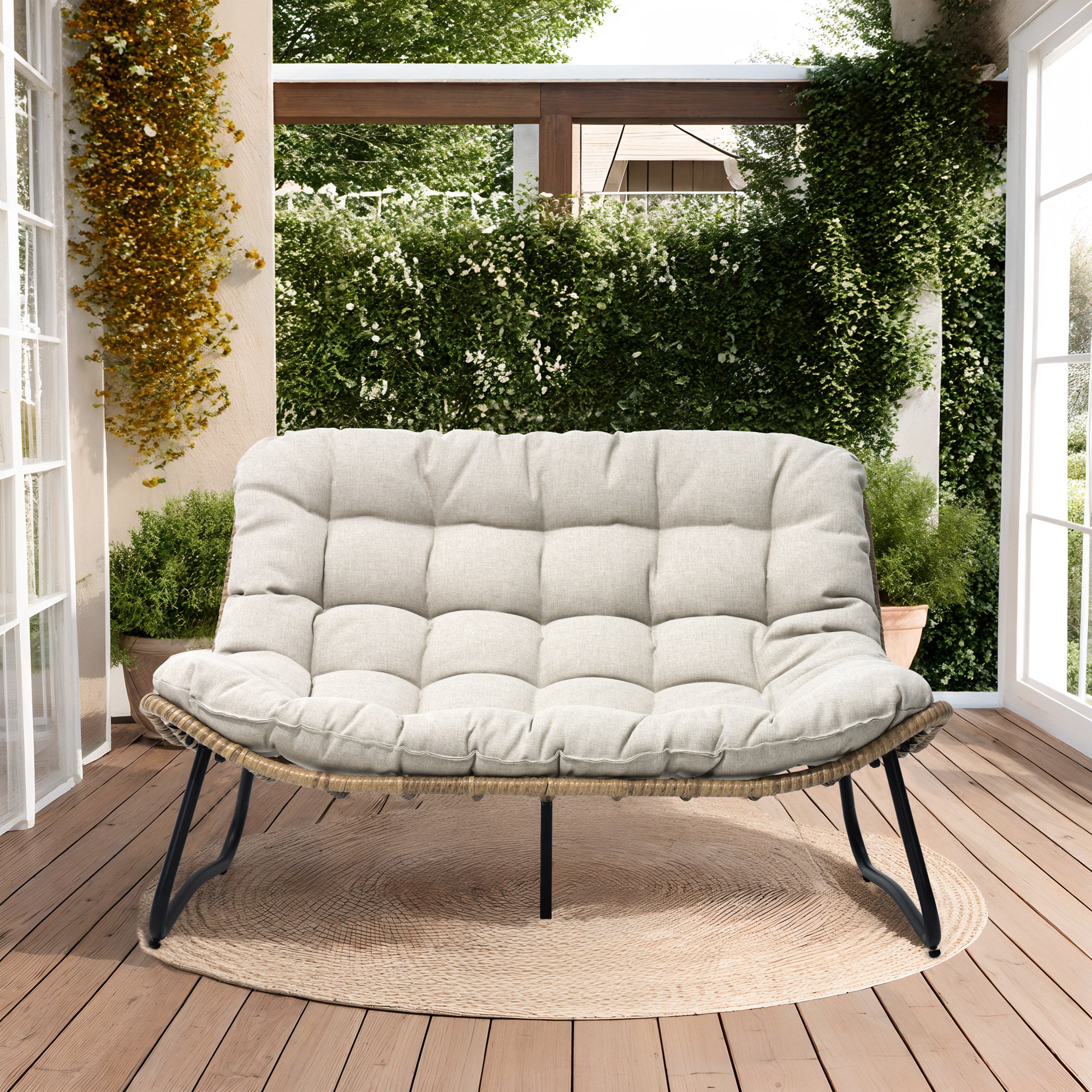 Pellebant Outdoor Loveseat 2-Seater Rattan Patio Sofa with Cushions