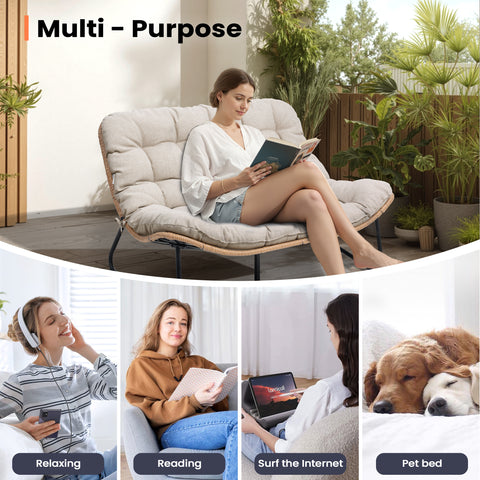 Rattan Outdoor Loveseat 2-Seater Patio Sofa with Cushions