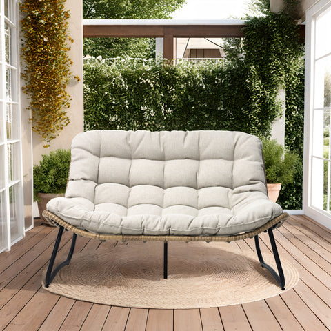 Pellebant Outdoor Loveseat 2-Seater Rattan Patio Sofa with Cushions