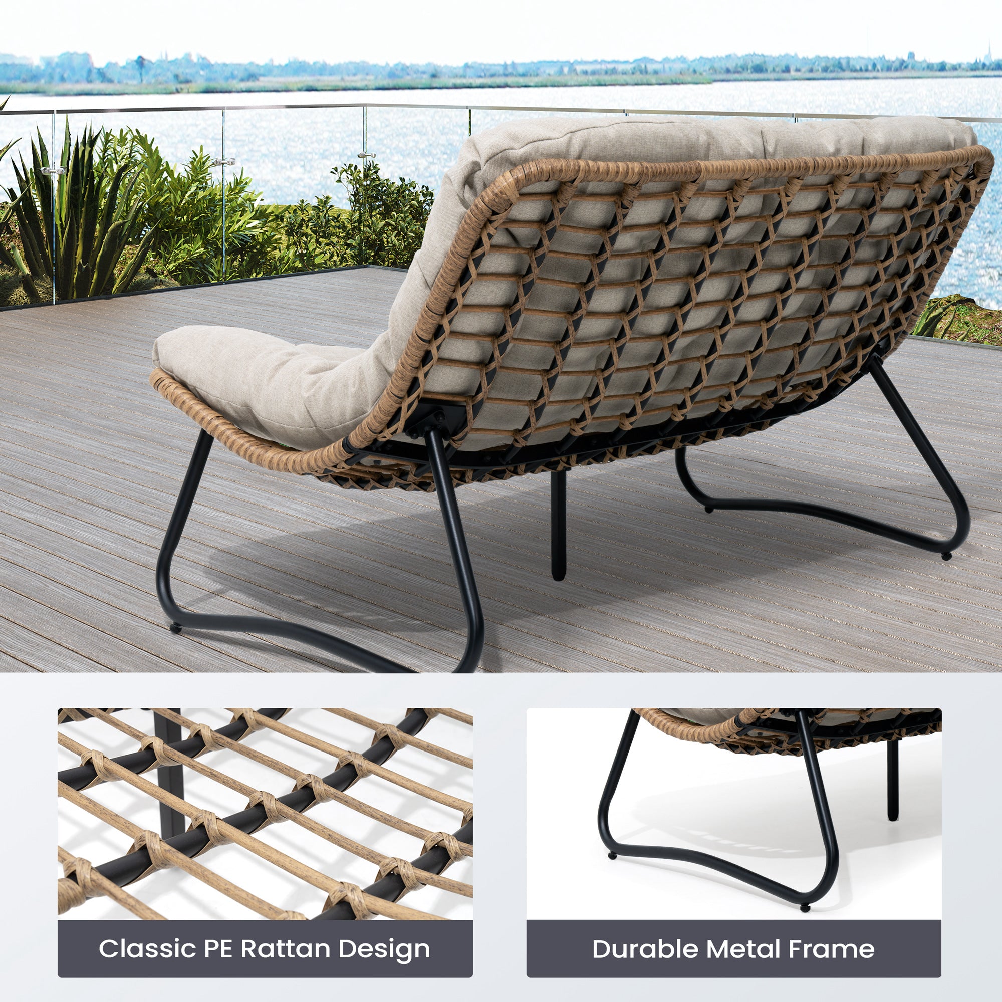 Pellebant Outdoor Loveseat 2-Seater Rattan Patio Sofa with Cushions