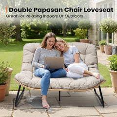 Rattan Outdoor Loveseat 2-Seater Patio Sofa with Cushions