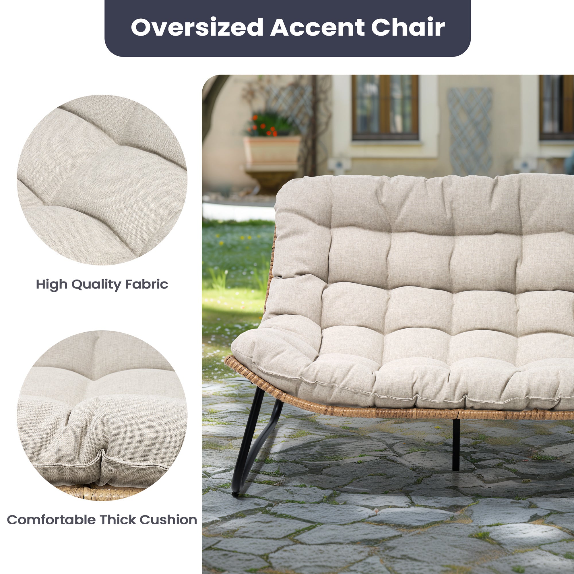 Pellebant Outdoor Loveseat 2-Seater Rattan Patio Sofa with Cushions