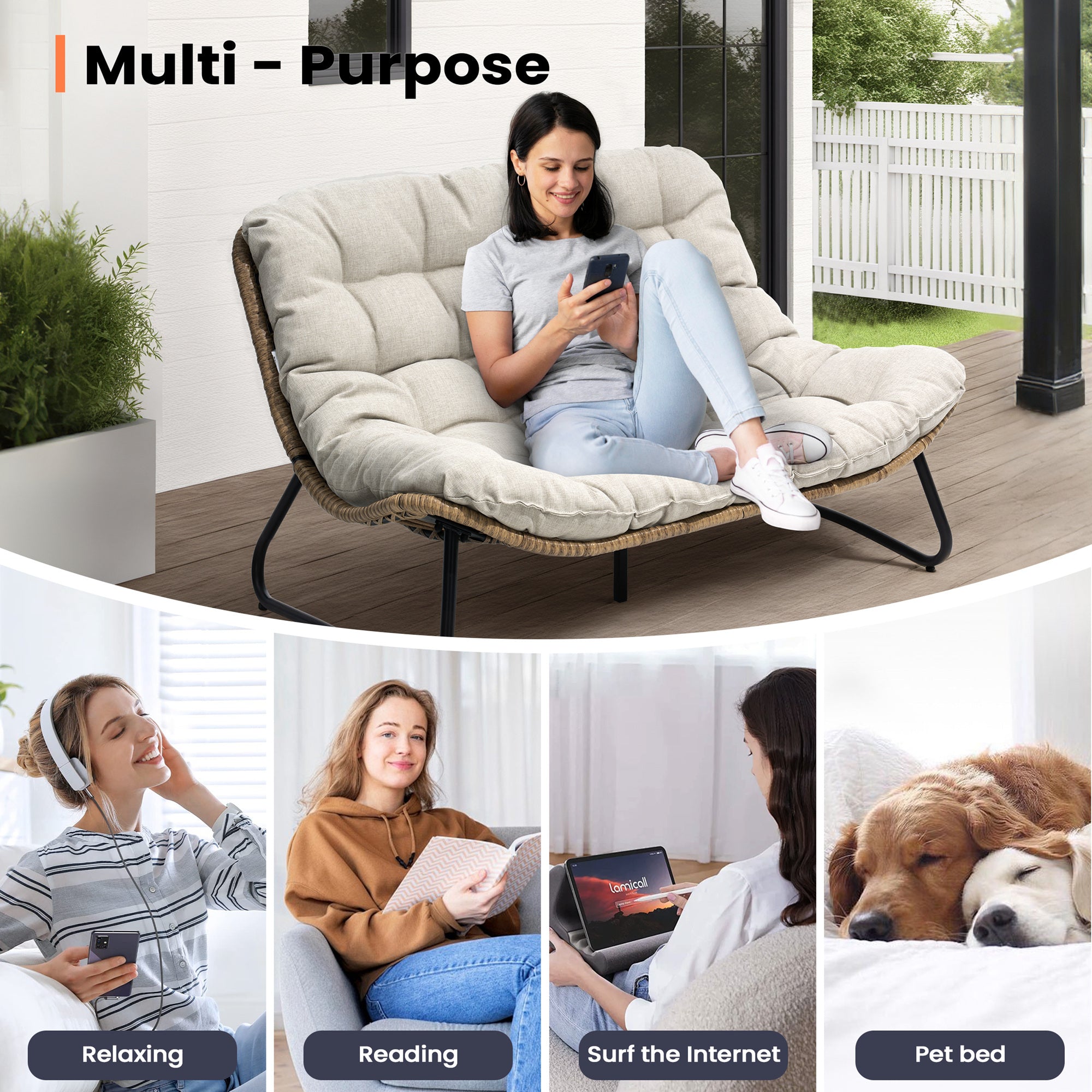 Pellebant Outdoor Loveseat 2-Seater Rattan Patio Sofa with Cushions