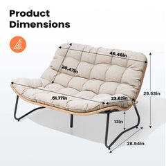 Rattan Outdoor Loveseat 2-Seater Patio Sofa with Cushions