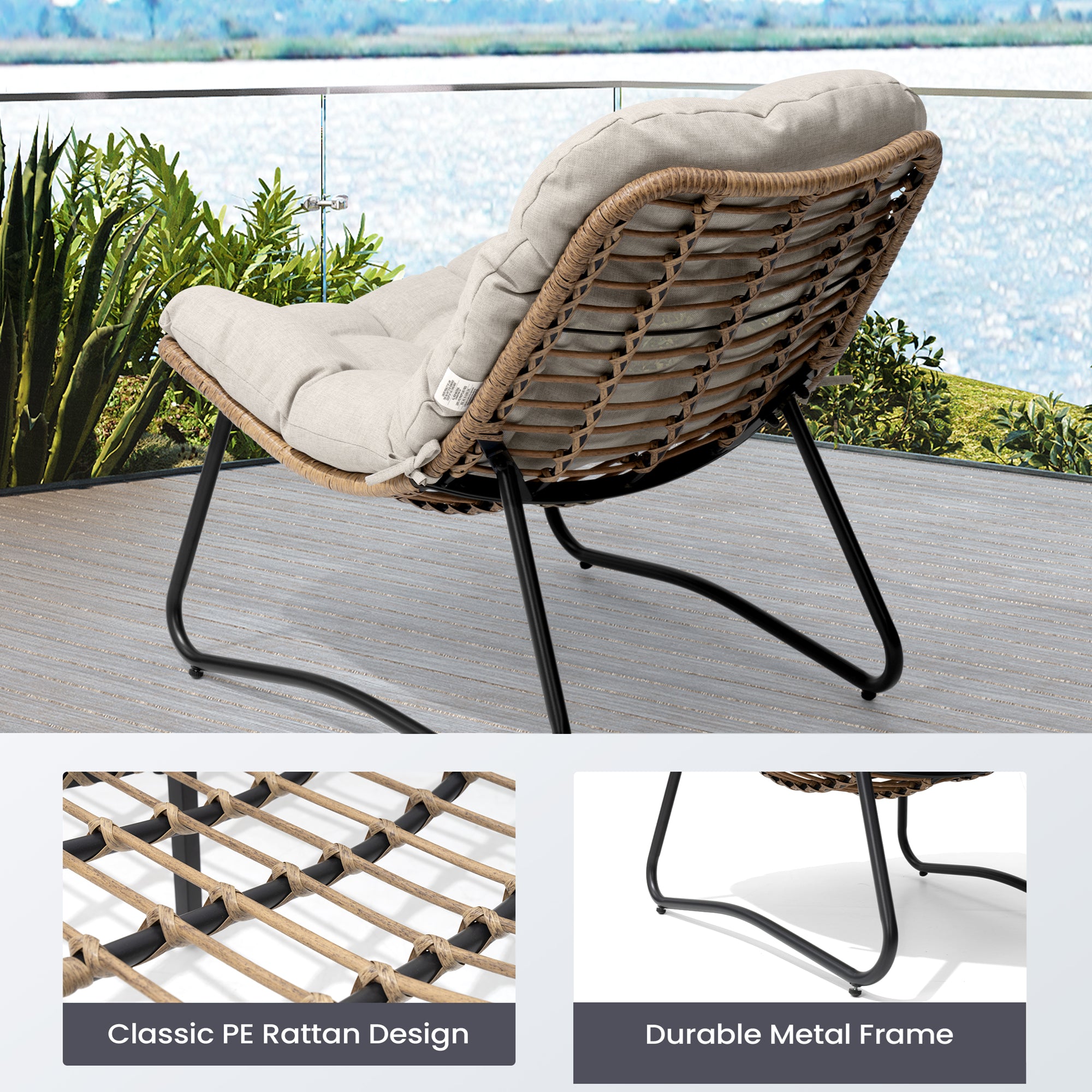 Pellebant Outdoor Rattan Armchair with Soft Cushion