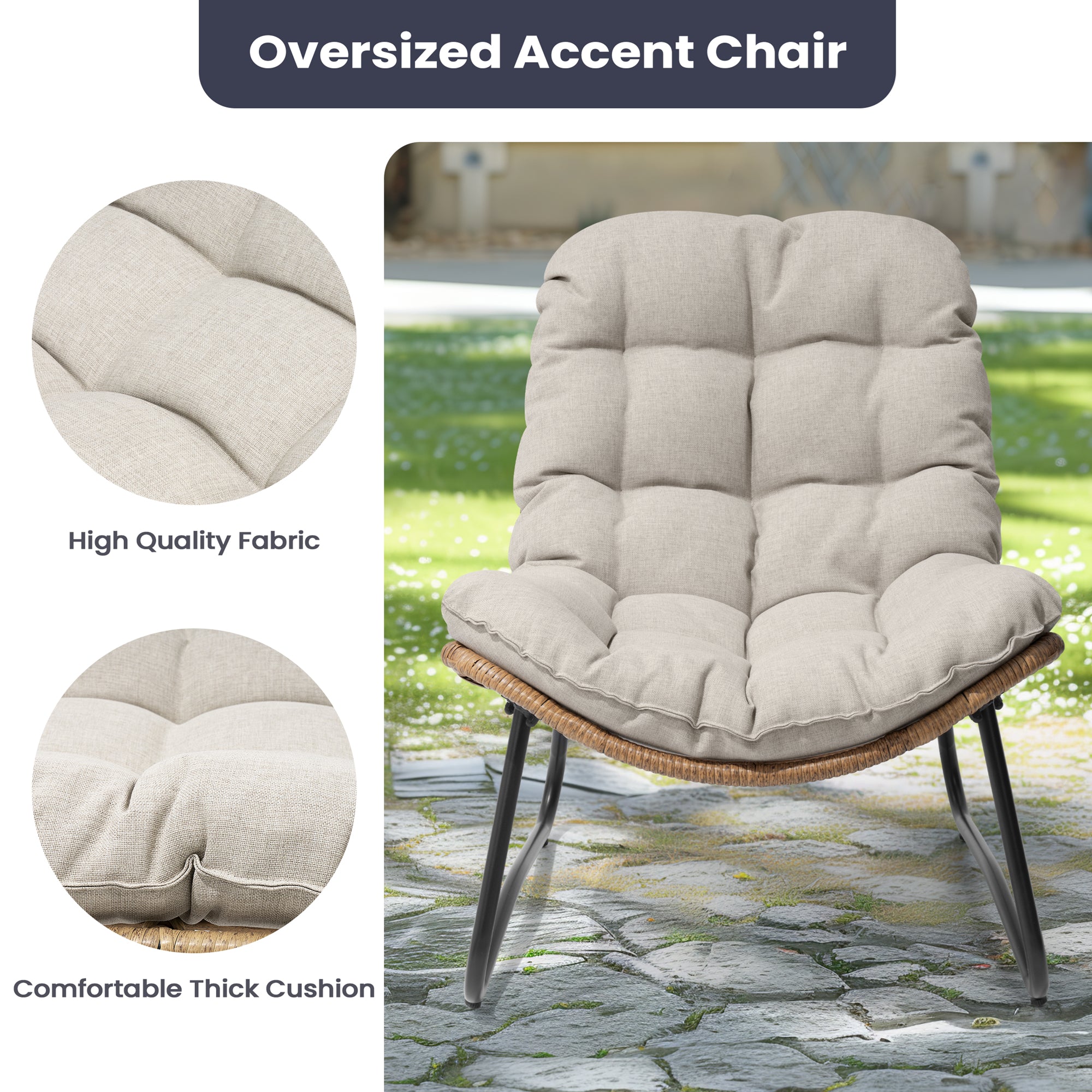 Pellebant Outdoor Rattan Armchair with Soft Cushion