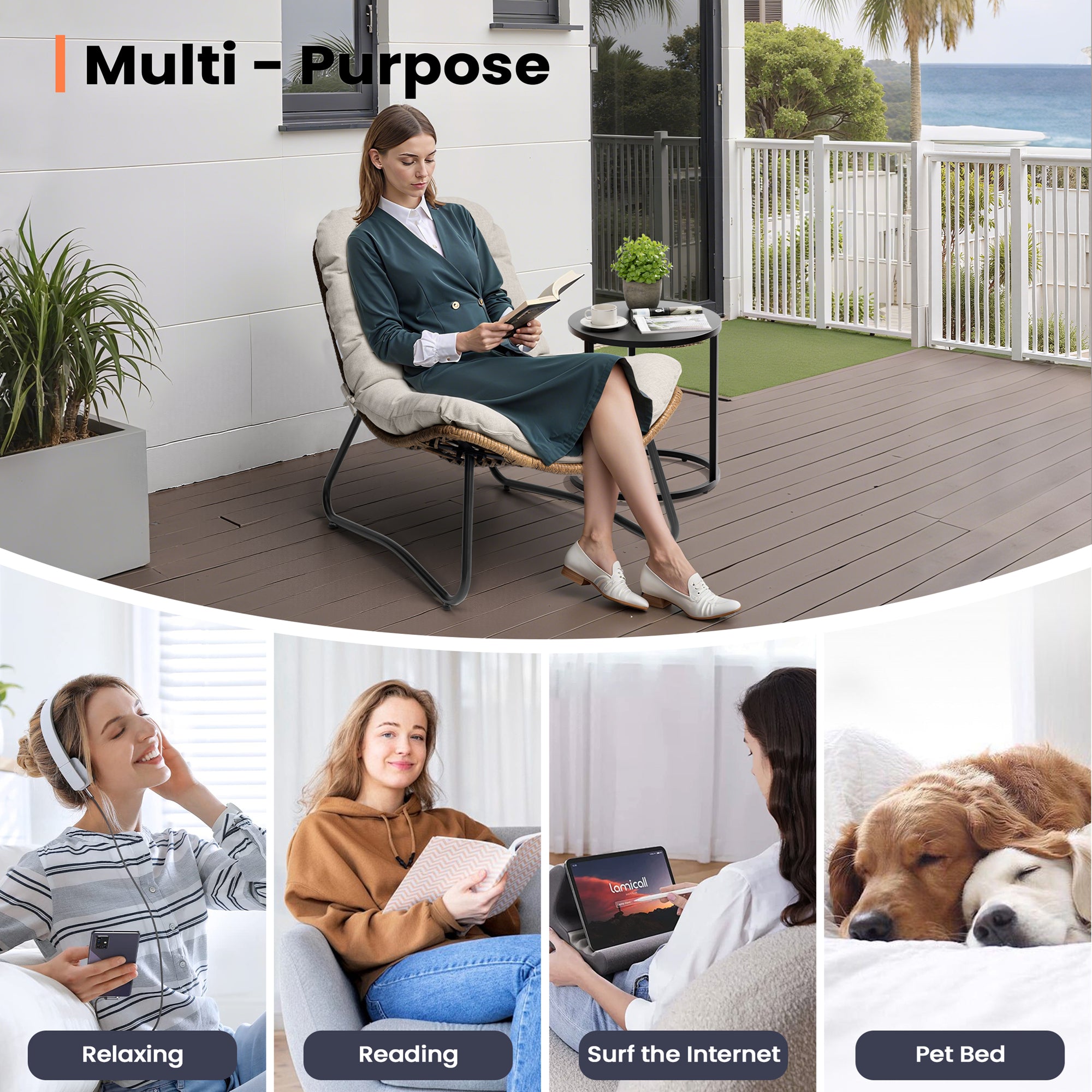Pellebant Outdoor Rattan Armchair with Soft Cushion