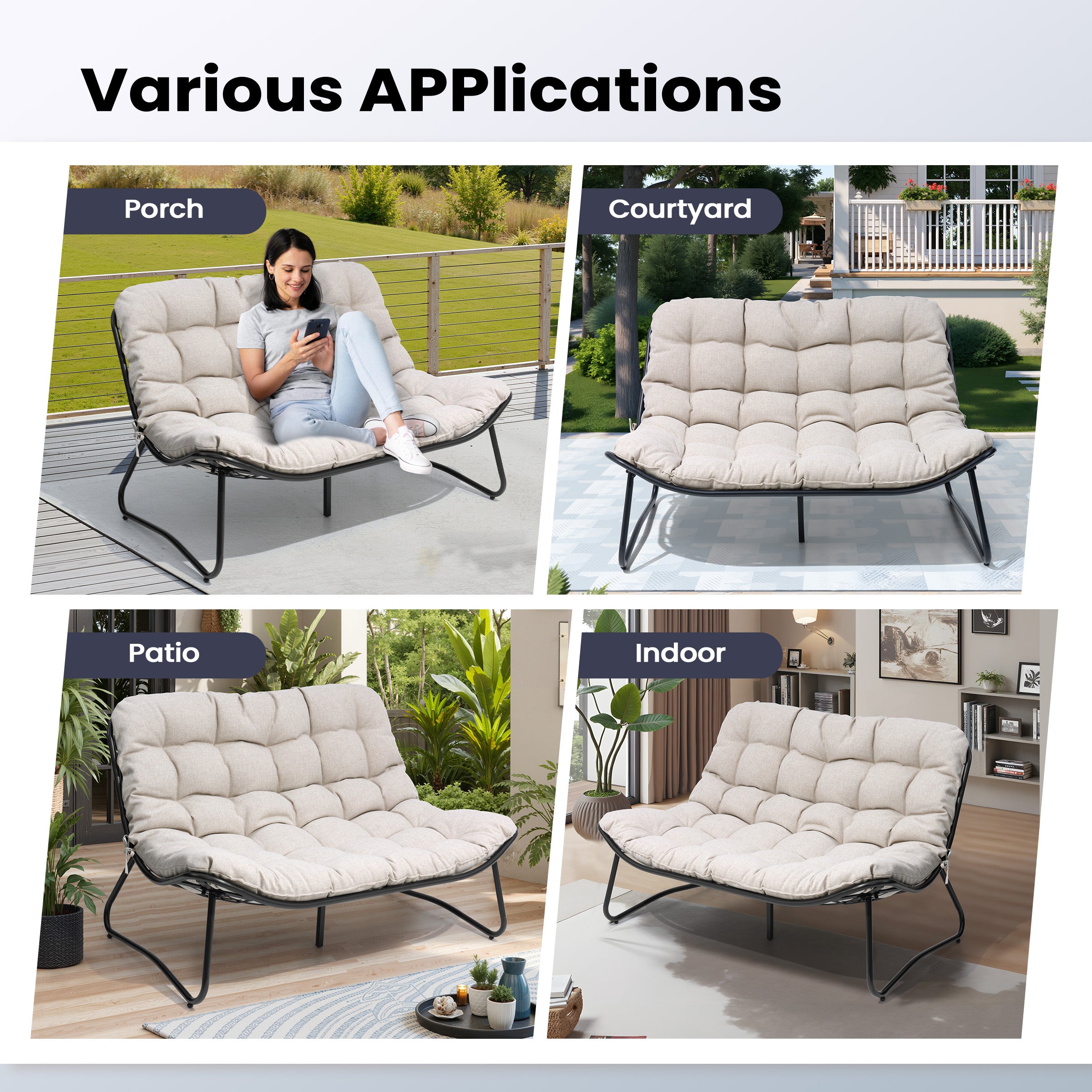 Pellebant Waterproof Outdoor Loveseat 2-Seater Patio Sofa with Wheels