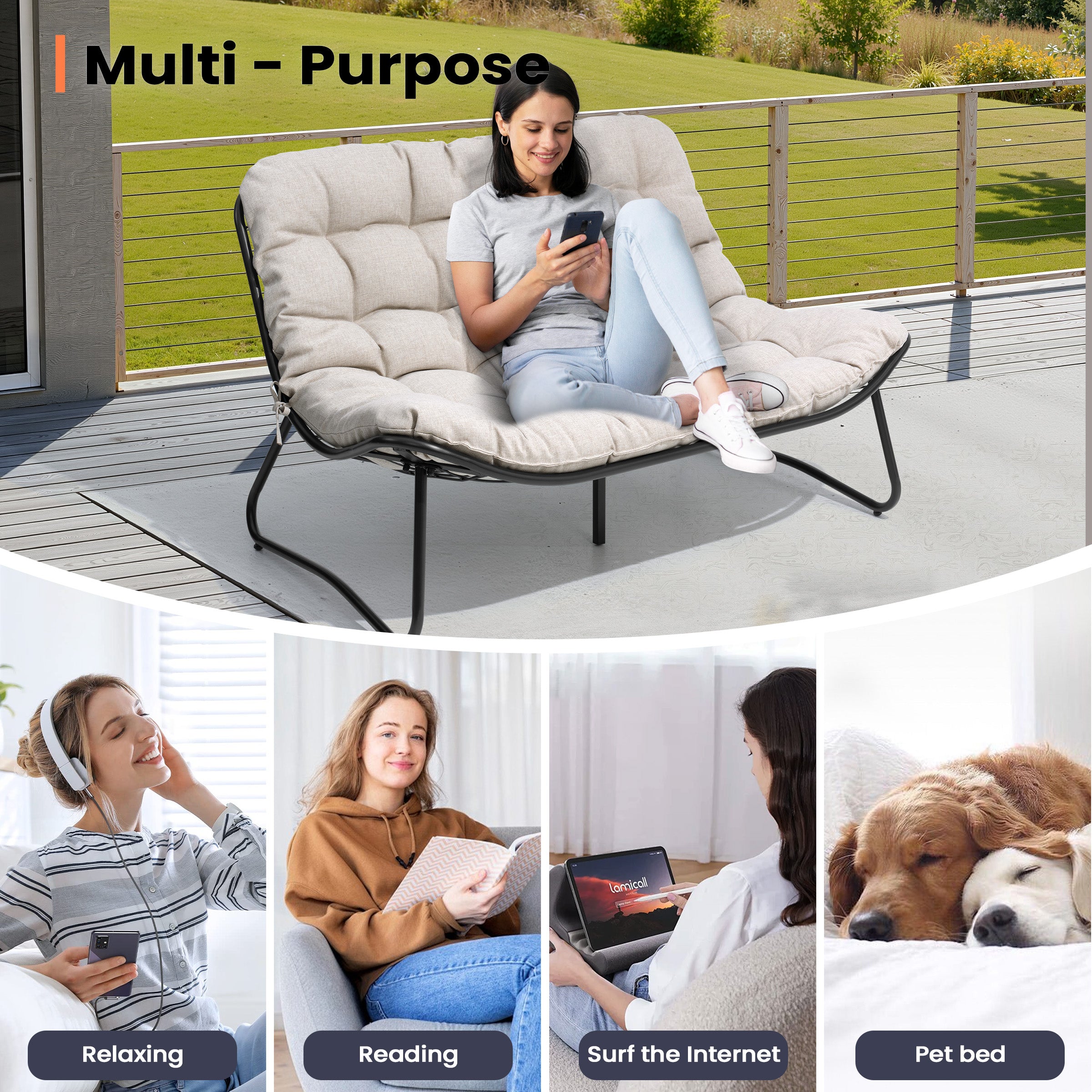Pellebant Waterproof Outdoor Loveseat 2-Seater Patio Sofa with Wheels