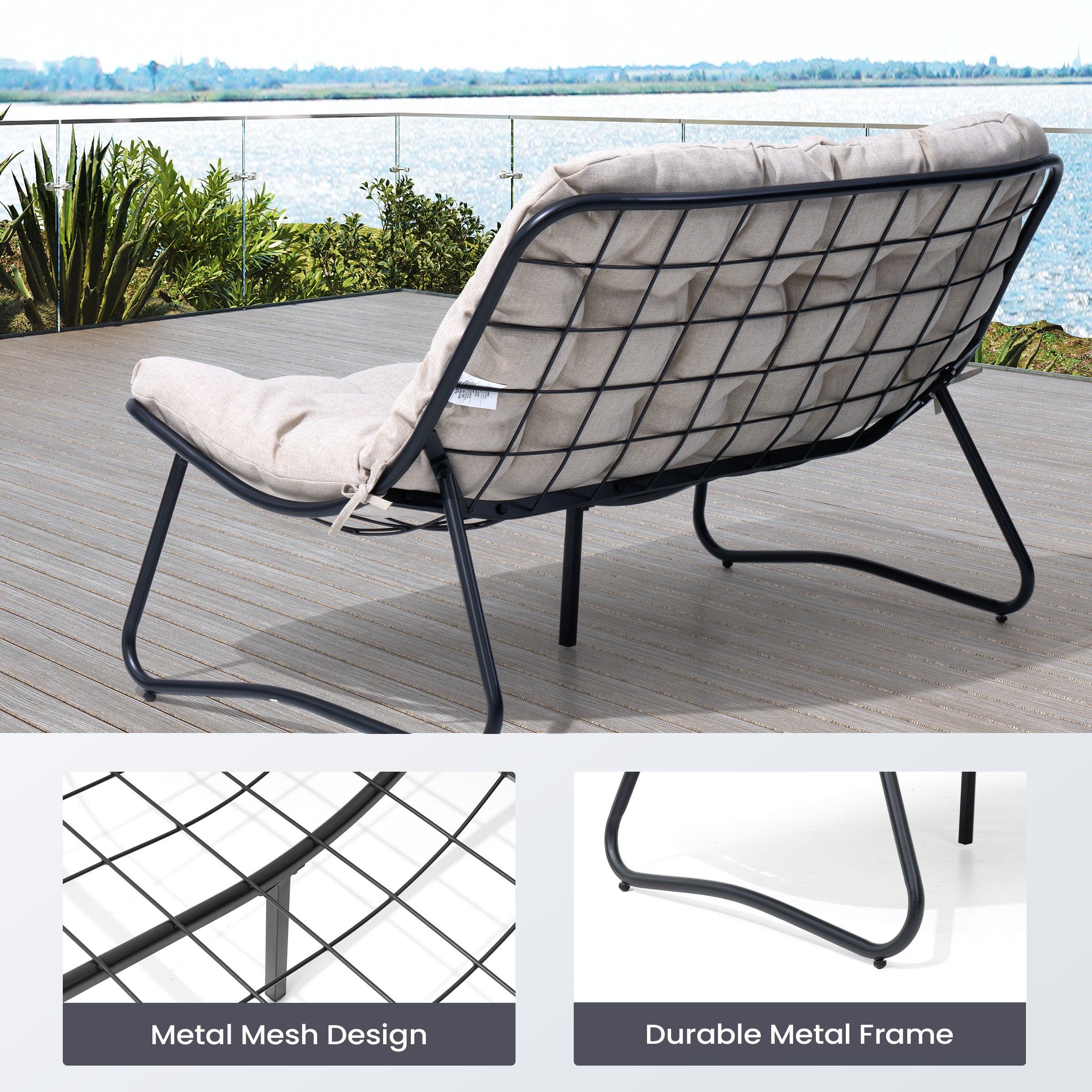 Pellebant Waterproof Outdoor Loveseat 2-Seater Patio Sofa with Wheels