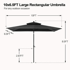 10 x 7 ft. Rectangular Outdoor Aluminum Market Umbrella with Double Top and Tilt