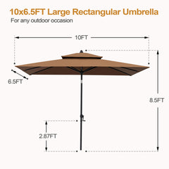 10 x 7 ft. Rectangular Outdoor Aluminum Market Umbrella with Double Top and Tilt
